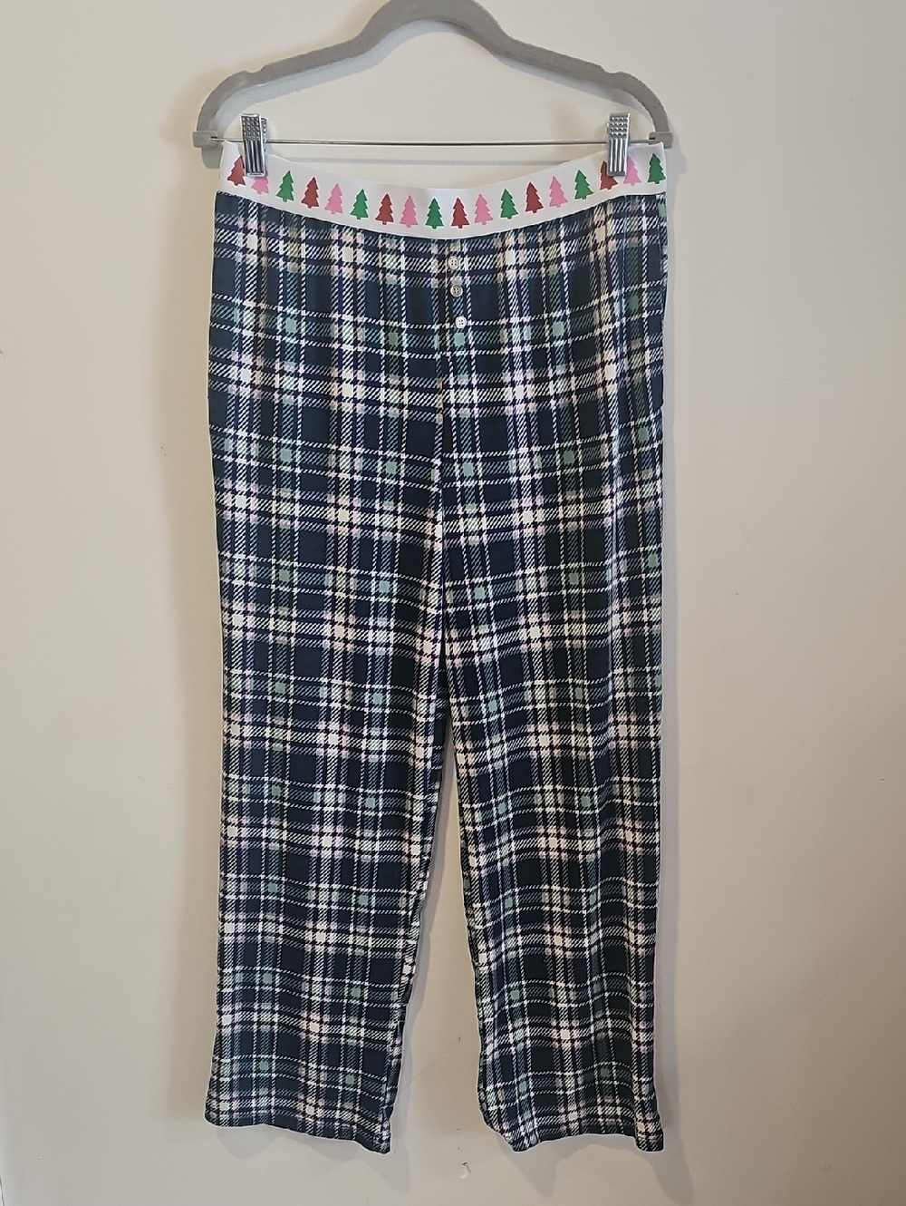 Source Unknown Navy Blue and White Plaid Pajama Pants